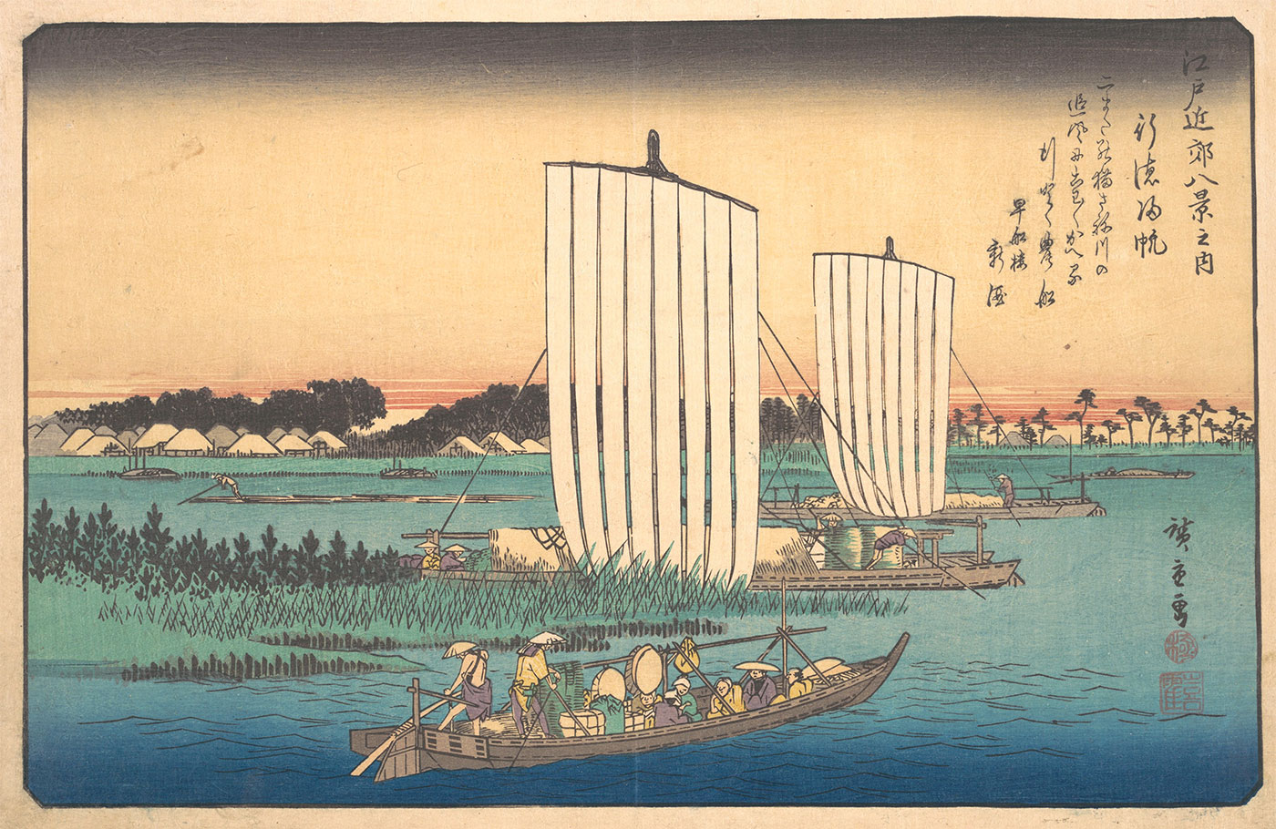 Le barche ritornano a Gyotoku di Hiroshige 1837