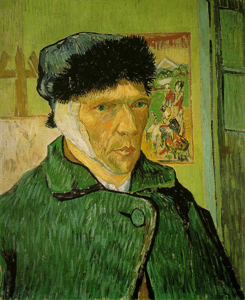 Autoritratto con l'orecchio bendato di Van Gogh. Olio su tela. 1889